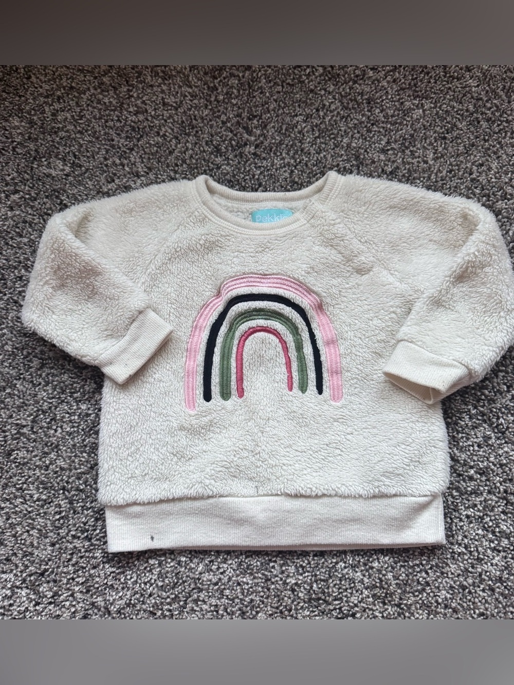 Kids Cream Sweatshirt with Pink & Green Rainbow